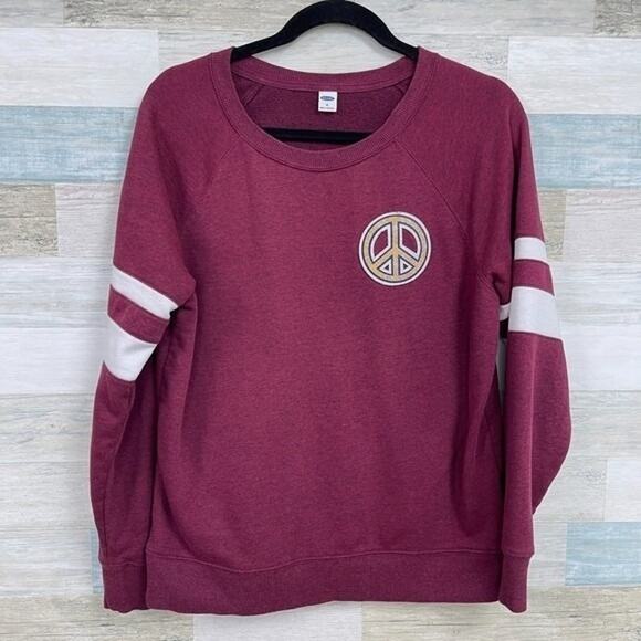 OLD NAVY Peace Sign Crewneck Sweatshirt Burgundy Womens Medium - Picture 1 of 5